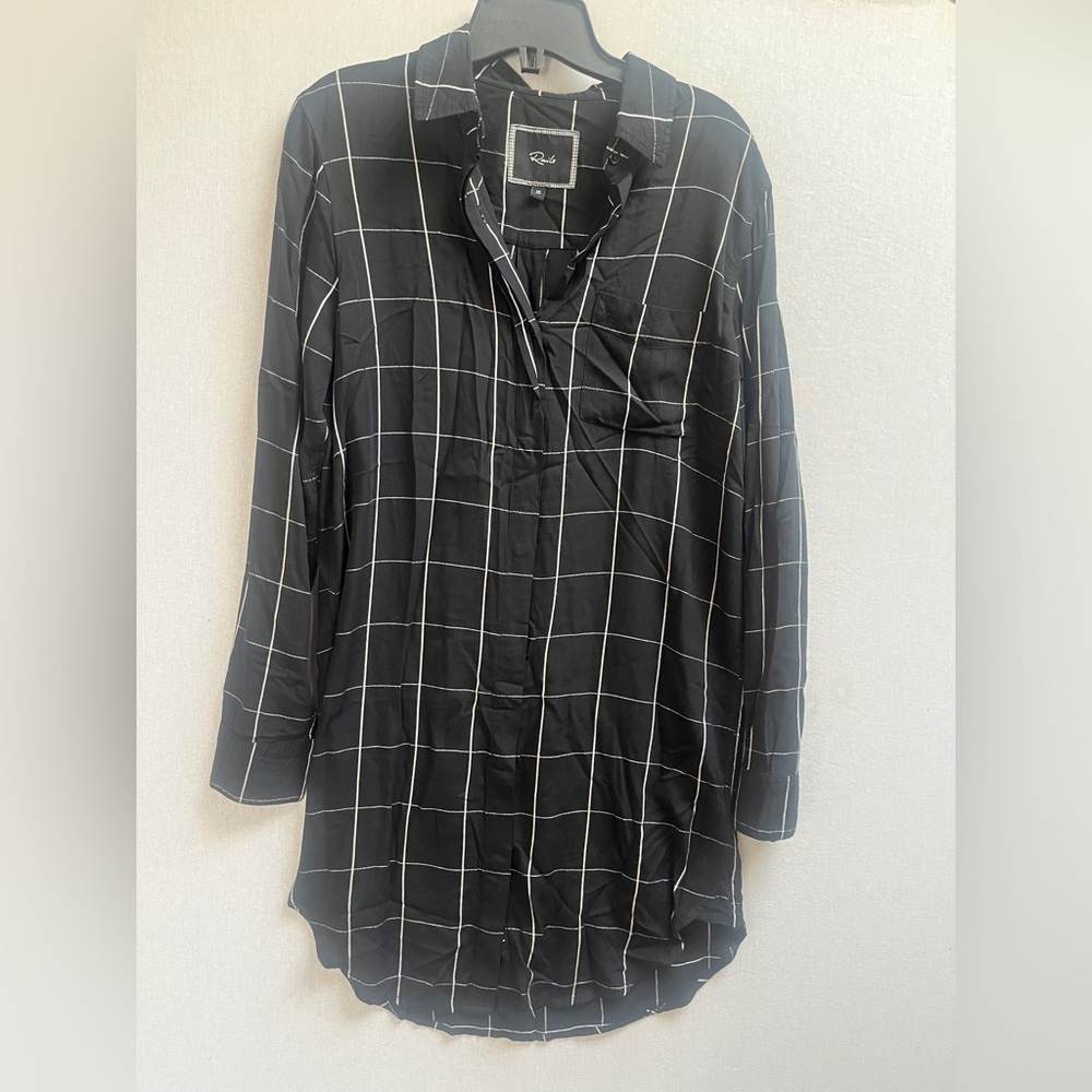 Rails Black White Plaid Oversized Shirt Dress Size XS